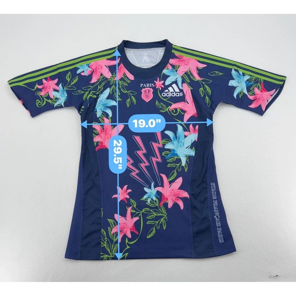 Adidas Stade Francais Paris Rugby Jersey Mens L Floral Lightning Lily France